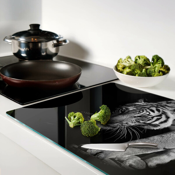 Tagliere in vetro temperato con motivo a tigre in bianco e nero