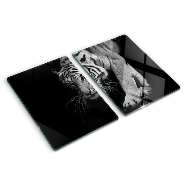 Tagliere in vetro temperato con motivo a tigre in bianco e nero