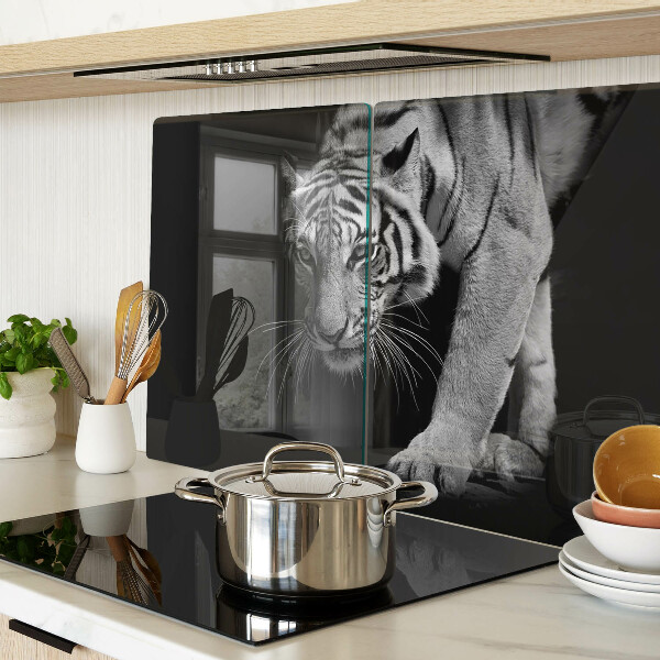 Tagliere in vetro temperato con motivo a tigre in bianco e nero