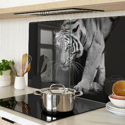 Tagliere in vetro temperato con motivo a tigre in bianco e nero