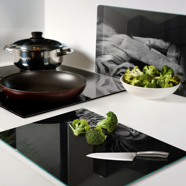 Tagliere in vetro temperato con motivo a tigre in bianco e nero