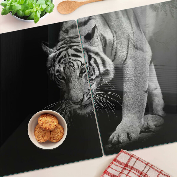 Tagliere in vetro temperato con motivo a tigre in bianco e nero