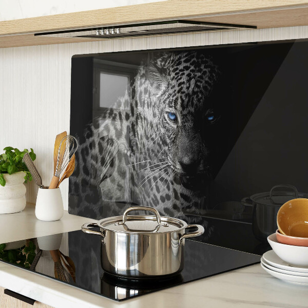 Tagliere in vetro con stampa di una pantera nera dagli occhi azzurri