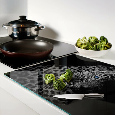 Tagliere in vetro con stampa di una pantera nera dagli occhi azzurri