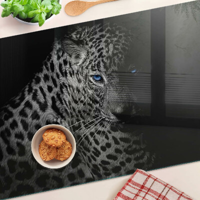 Tagliere in vetro con stampa di una pantera nera dagli occhi azzurri