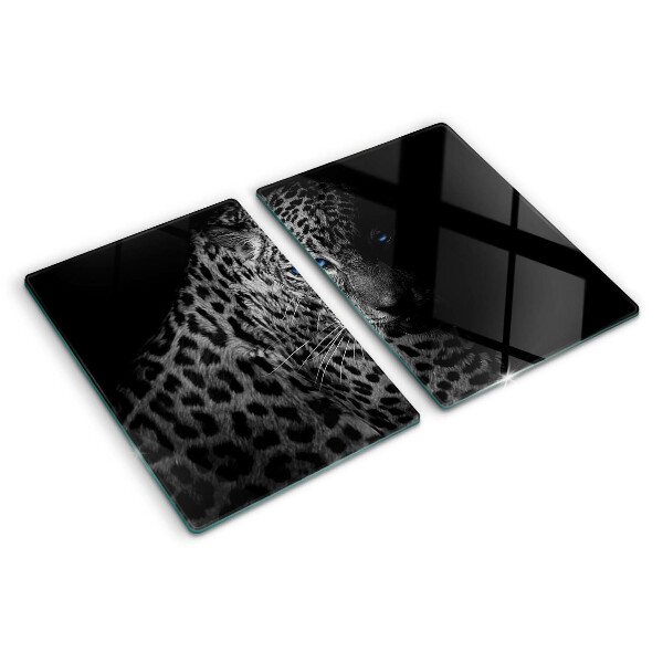 Tagliere in vetro con stampa di una pantera nera dagli occhi azzurri