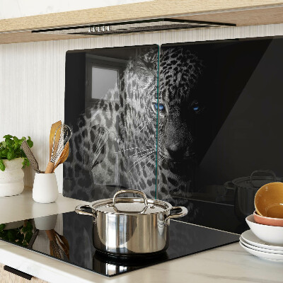 Tagliere in vetro con stampa di una pantera nera dagli occhi azzurri