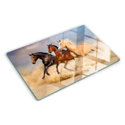 Tagliere in vetro temperato con stampa raffigurante cavalli al galoppo