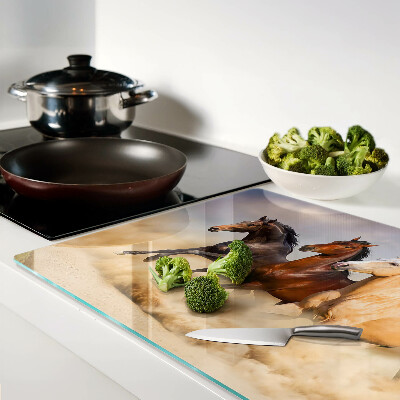 Tagliere in vetro temperato con stampa raffigurante cavalli al galoppo