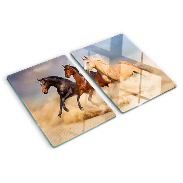 Tagliere in vetro temperato con stampa raffigurante cavalli al galoppo