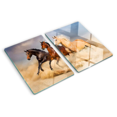 Tagliere in vetro temperato con stampa raffigurante cavalli al galoppo