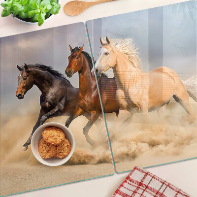 Tagliere in vetro temperato con stampa raffigurante cavalli al galoppo