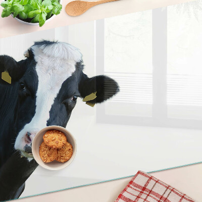 Tagliere in vetro temperato con stampa di mucca curiosa