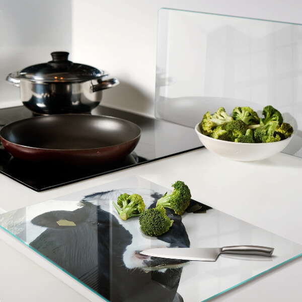 Tagliere in vetro temperato con stampa di mucca curiosa