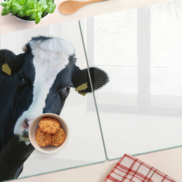 Tagliere in vetro temperato con stampa di mucca curiosa