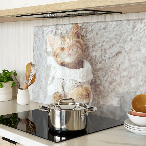 Tagliere in vetro temperato con stampa di un dolce gattino con maglioncino