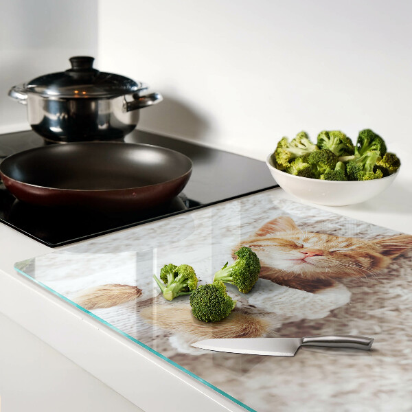 Tagliere in vetro temperato con stampa di un dolce gattino con maglioncino