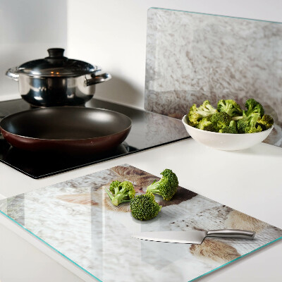 Tagliere in vetro temperato con stampa di un dolce gattino con maglioncino