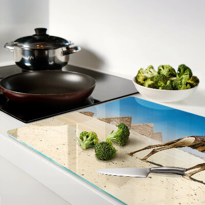 Tagliere in vetro temperato con stampa raffigurante piramidi e un cammello nel deserto