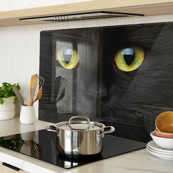 Tagliere in vetro con stampa di un gatto nero dagli occhi verdi
