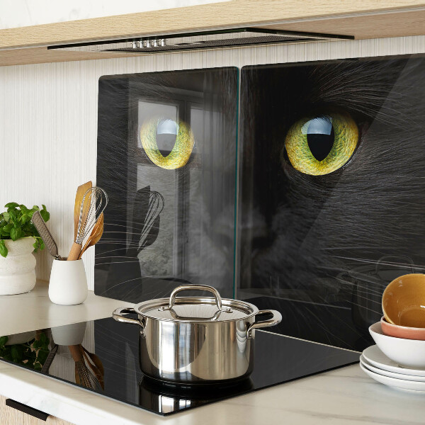 Tagliere in vetro con stampa di un gatto nero dagli occhi verdi