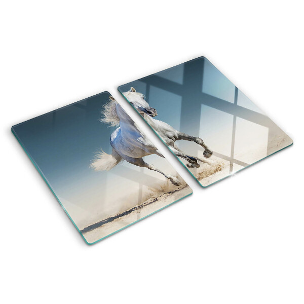 Tagliere in vetro con decorazione di un cavallo bianco in movimento