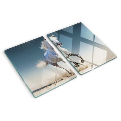 Tagliere in vetro con decorazione di un cavallo bianco in movimento