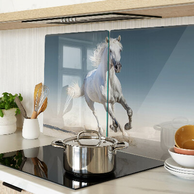 Tagliere in vetro con decorazione di un cavallo bianco in movimento