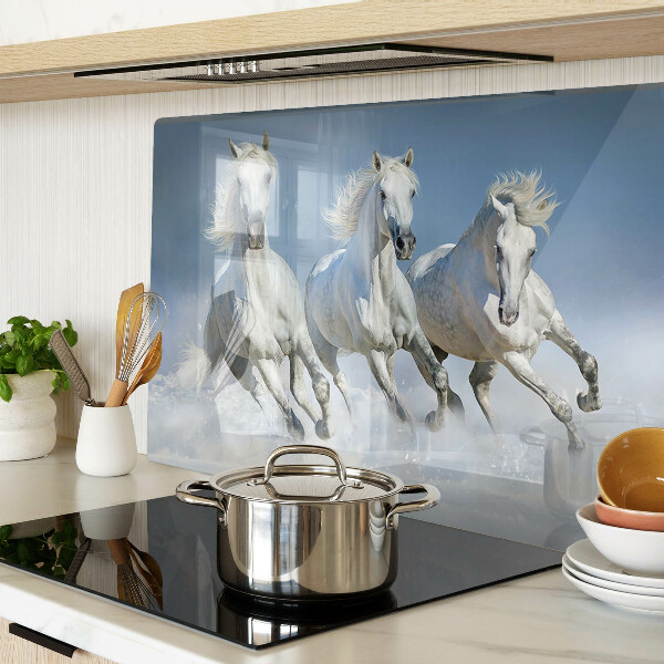 Tagliere in vetro temperato con decorazione di cavalli bianchi al galoppo