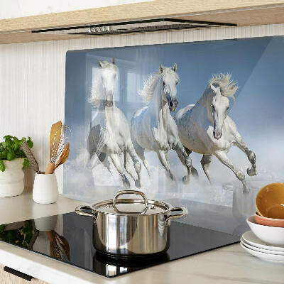 Tagliere in vetro temperato con decorazione di cavalli bianchi al galoppo