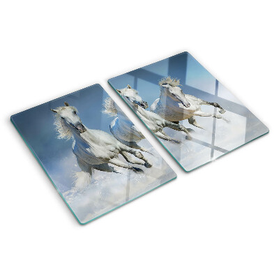 Tagliere in vetro temperato con decorazione di cavalli bianchi al galoppo