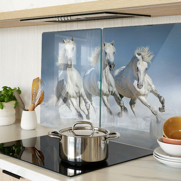 Tagliere in vetro temperato con decorazione di cavalli bianchi al galoppo