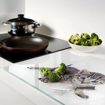 Tagliere in vetro temperato con stampa di un gattino dagli occhi azzurri