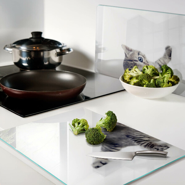 Tagliere in vetro temperato con stampa di un gattino dagli occhi azzurri