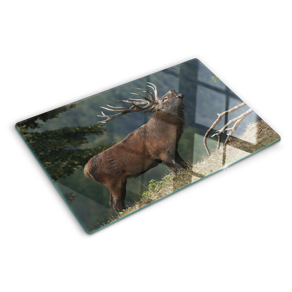 Tagliere in vetro con stampa raffigurante un cervo nel suo ambiente naturale