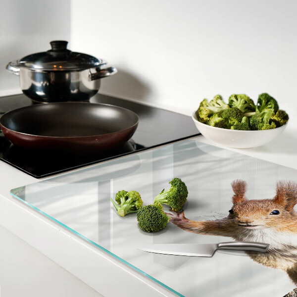 Tagliere in vetro temperato con decorazione di uno scoiattolo su un ramo