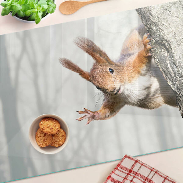 Tagliere in vetro temperato con decorazione di uno scoiattolo su un ramo