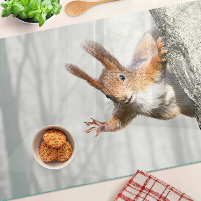 Tagliere in vetro temperato con decorazione di uno scoiattolo su un ramo