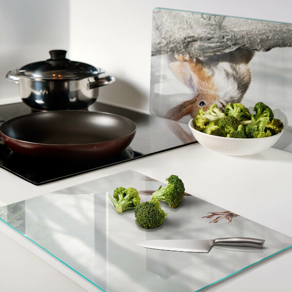 Tagliere in vetro temperato con decorazione di uno scoiattolo su un ramo