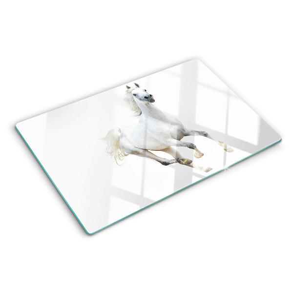 Tagliere in vetro temperato con stampa di un cavallo bianco in movimento