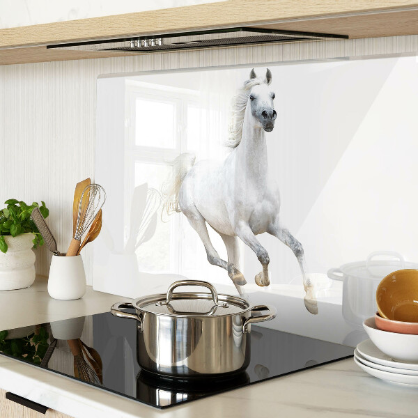 Tagliere in vetro temperato con stampa di un cavallo bianco in movimento