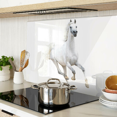 Tagliere in vetro temperato con stampa di un cavallo bianco in movimento