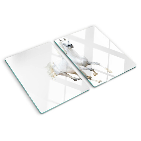 Tagliere in vetro temperato con stampa di un cavallo bianco in movimento