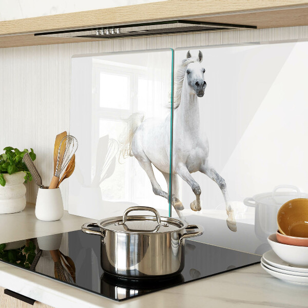 Tagliere in vetro temperato con stampa di un cavallo bianco in movimento