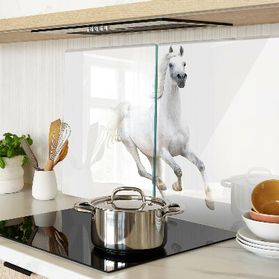 Tagliere in vetro temperato con stampa di un cavallo bianco in movimento