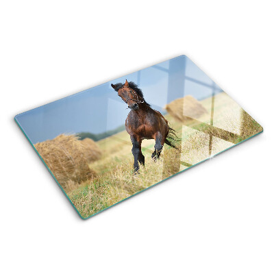 Tagliere in vetro con stampa di un cavallo sul prato