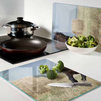 Tagliere in vetro con stampa di un cavallo sul prato