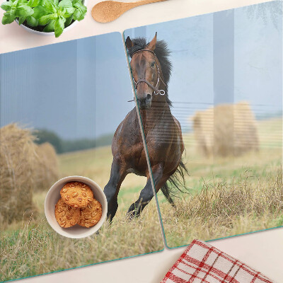 Tagliere in vetro con stampa di un cavallo sul prato