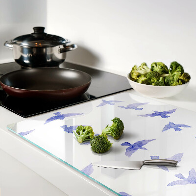 Tagliere in vetro con decorazione di uccelli nei toni del blu