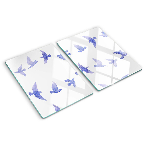 Tagliere in vetro con decorazione di uccelli nei toni del blu